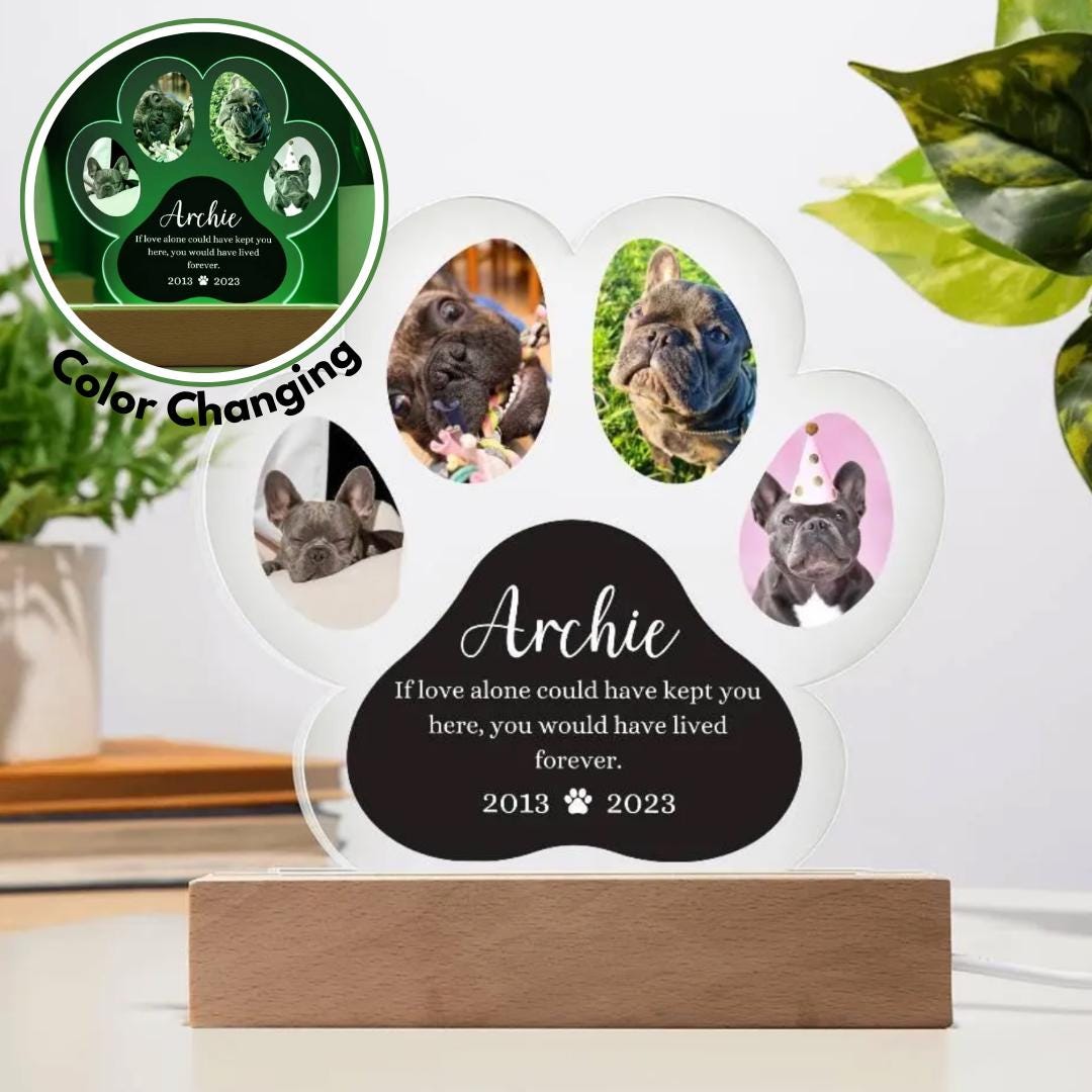 Paw Print Pet Memorial Acrylic Plaque| Custom Plaque| Dog Night Light ...