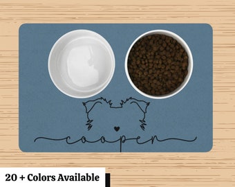 Tapete personalizado para mascotas para alimentos y agua con nombre / Tapete de tazón de alimentación absorbente / Elija fuente / Tapete para perros cachorros / Tapete para mascotas para alimentos
