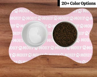 Alfombrilla de comida para mascotas personalizada con forma de hueso Alfombrilla de cuenco para mascotas personalizada Regalo de alfombrilla de comida para perros para cachorros nuevos Mantel individual personalizado para perros Regalo de estación de comida personalizada