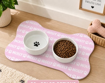 Bone Shaped Personalized Pet Food Mat Custom Pet Bowl Mat Gift Dog Food Mat For New PuppyCustom Dog placemat Gift  Personalized food station