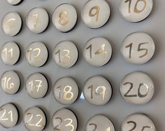 Glass Number Magnets, Calendar Magnets, Calendar Numbers, Bubble Magnets, Glass Bead Magnet, White and Gold