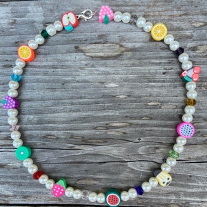 Flirty, Funky Y2K Pearl Necklaces, Smiley Face, Fruit, Heart Pearl Chokers