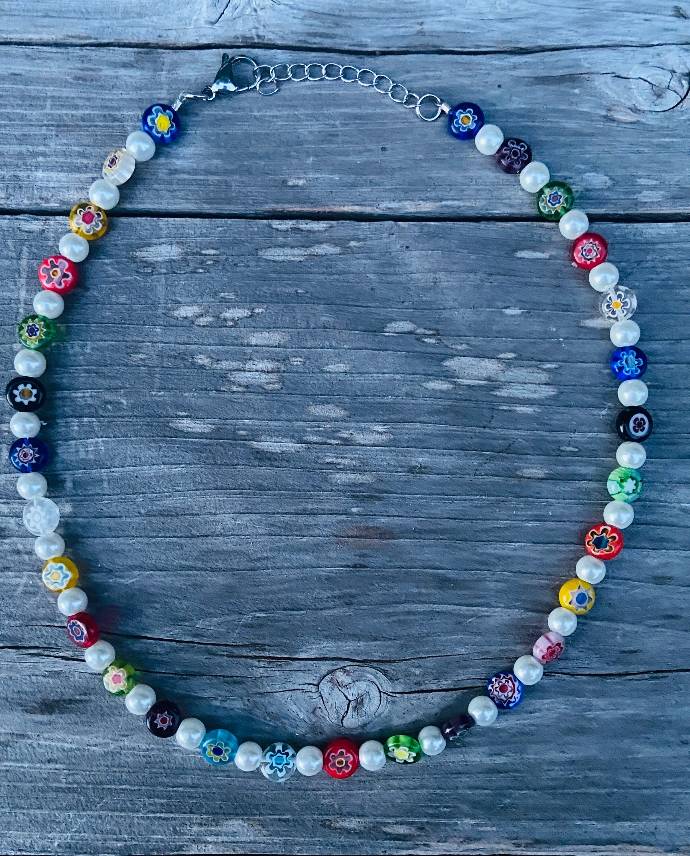 Adjustable Multicolor Millefiori Glass Bead Necklace Colorful Etsy