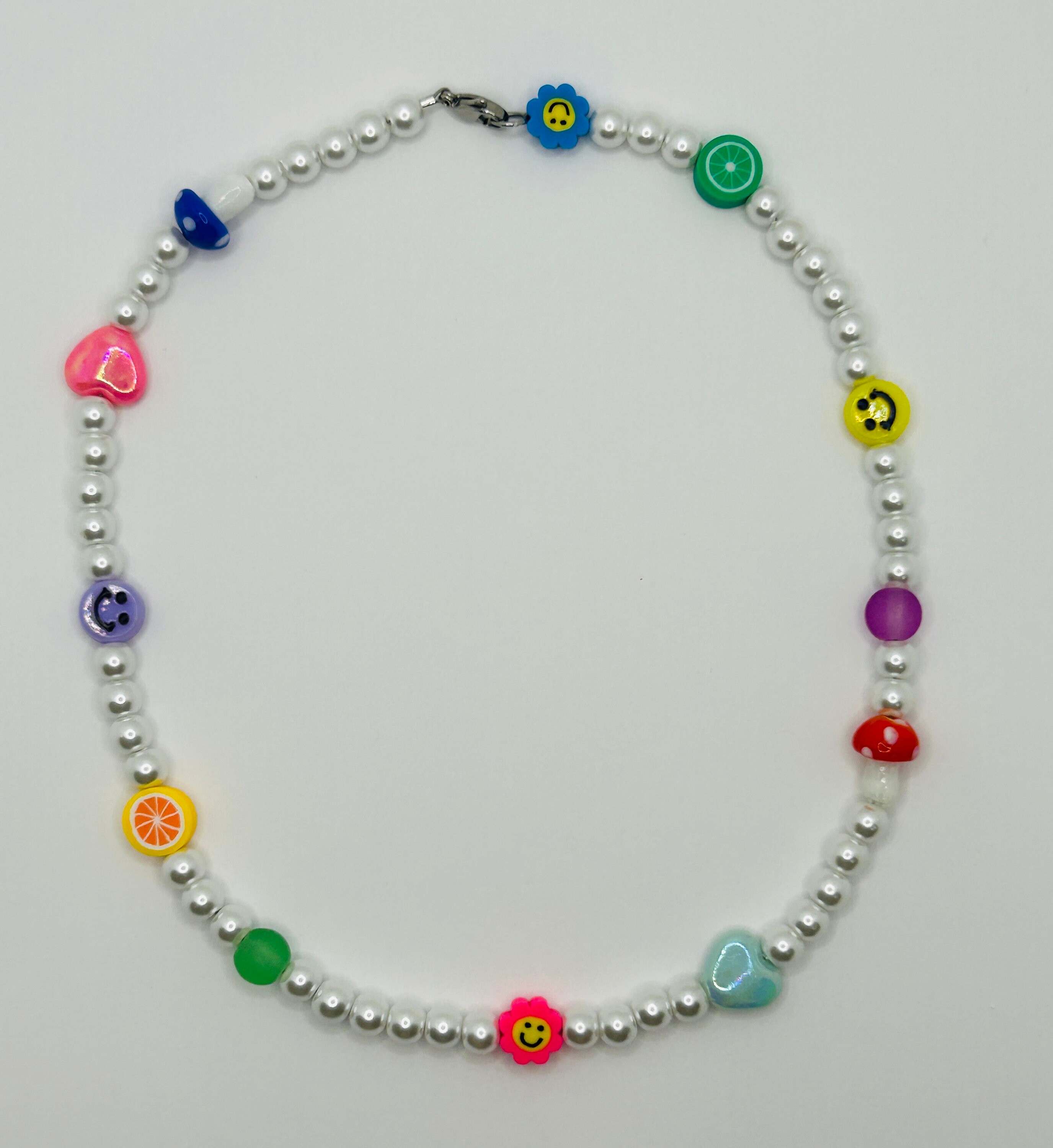 ●VVV● Mixed Pearl Smile Beads Necklace 21FWNK014MX Colourful and Pearl Necklace | Smiley Face Necklace