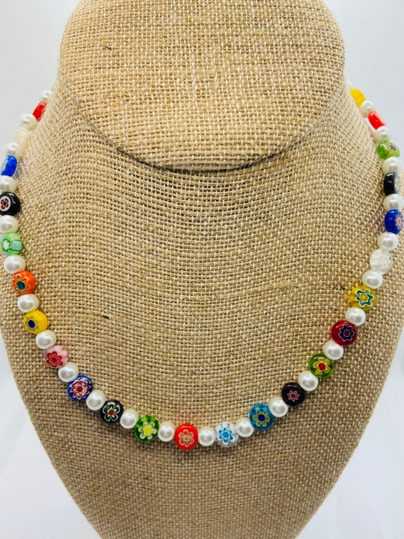 Adjustable Multicolor Millefiori Glass Bead Necklace Colorful | Etsy