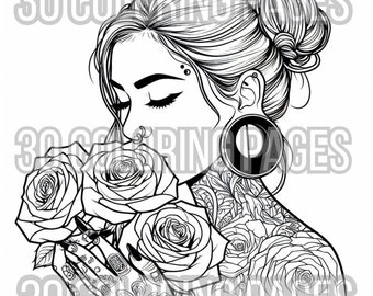 30 Emo Goth Girl Valentine Coloring Page Bundle Adult Color Sheets Printable Digital Download