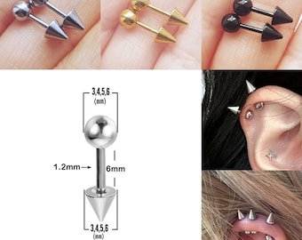 Stainless steel ball cone barbell stud helix lobe spike earrings size 3mm-6mm