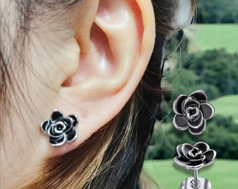 316L Stainless Steel Flower Stud Earrings Black Rose  Earrings