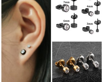 Aretes de acero inoxidable quirúrgico con circonita cúbica para hombre y mujer