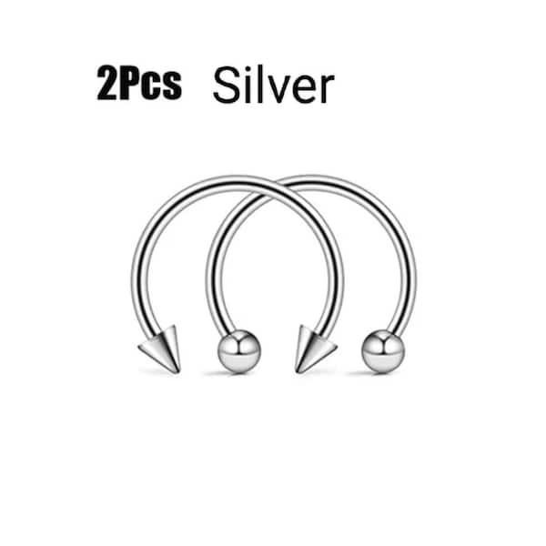 16G  Horseshoe Nose Ring Lip Rings Ball Stainless Steel (2 pieces set)