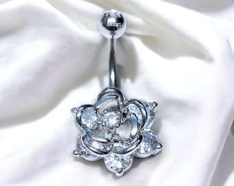 Rose Flower Belly Ring Body Piercing Bars Crystal Jewelry Belly Button