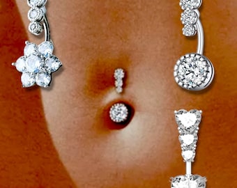 316L Stainless Steel Three Crystal Top Belly Button Ring