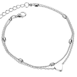 Bracelet de cheville chaîne Boho Beach petit coeur en plaqué argent 925 One heart silver