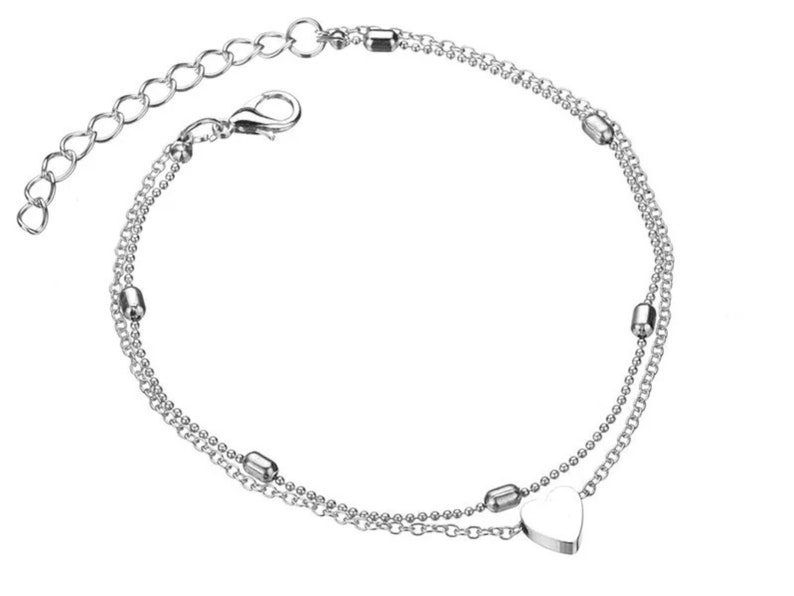 Bracelet de cheville chaîne Boho Beach petit coeur en plaqué argent 925 One heart silver