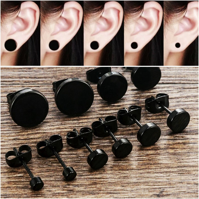 Pair Of Black Studs Earrings Made Of Surgical Stainless Steel Men Women Earrings Size 3mm-12mm 