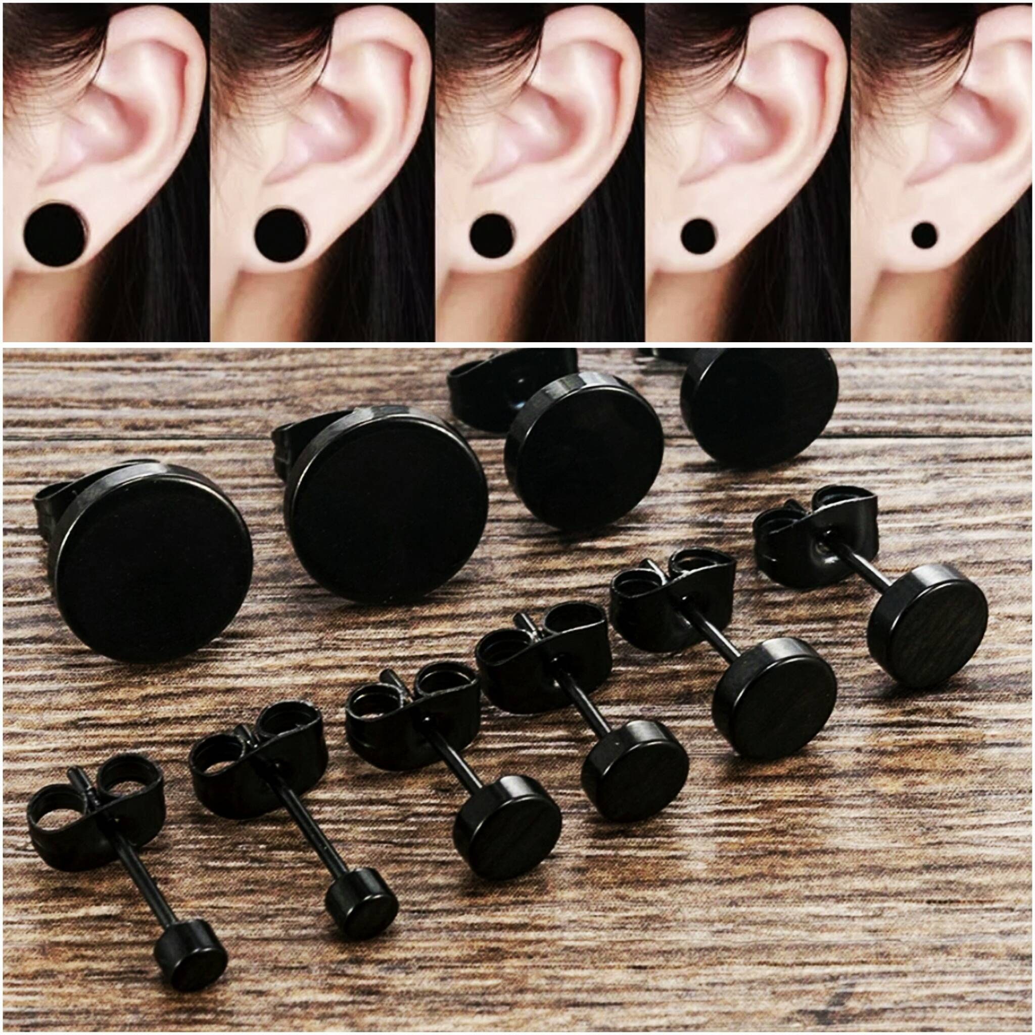 Pair of Black Studs Earrings Made of Surgical Stainless Steel - Etsy