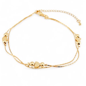 Boho Strand Kleines Herz 925er Silber Plated Fußkette Fußkettchen Armband Three hearts gold