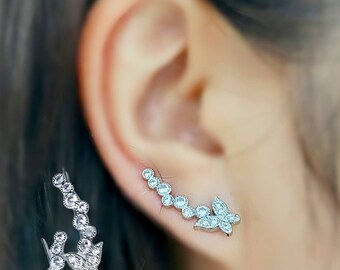 Boucles d'oreilles clous d'oreille grimpeur d'oreille de feuilles de papillons en cristal