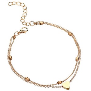 Pulsera tobillera de cadena de pie chapada en plata 925 con corazón pequeño de Boho Beach One heart gold