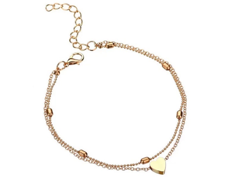 Boho Strand Kleines Herz 925er Silber Plated Fußkette Fußkettchen Armband One heart gold