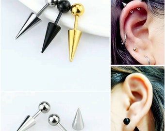 16G Spike Stud Earrings Stainless Steel Cone Barbells Helix Pierce Earrings