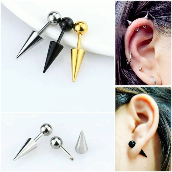 16G Spike Stud Earrings Stainless Steel Cone Barbells Helix Pierce Earrings