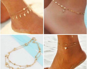 Bracelets de cheville plaqués or, chaîne de pied, perles de plage Boho, bracelet de cheville
