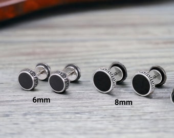 PAAR von Black Dot Silber Runde Ohrstecker Ohrringe im klassischen Stil 6mm Ohrringe