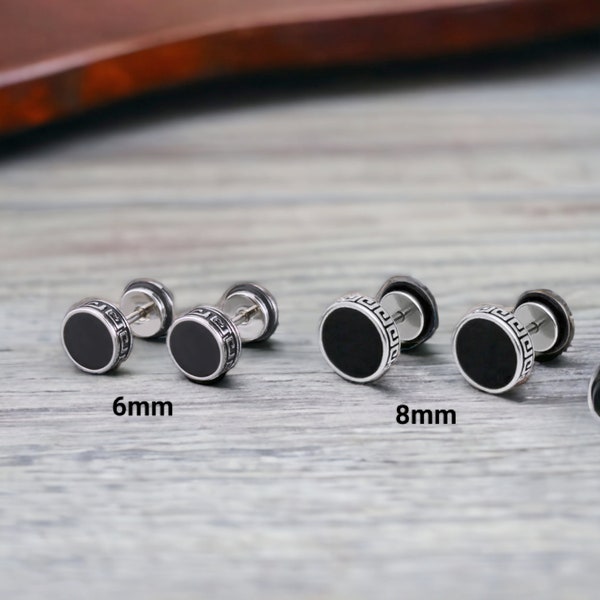 PAIR of Black Dot Silver Round Stud Earrings Classic Style Stud 6mm Earrings
