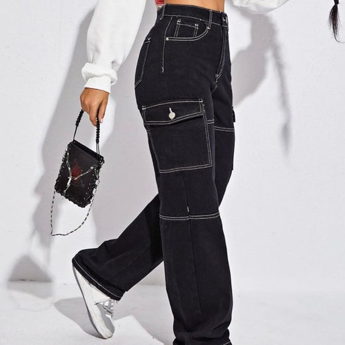 High Waist Flap Pocket Whip Stitch 