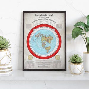 Flat Earth Vintage Poster – Custom Text, Gleason Map, large map, antique decor, oversize map print #flatearth
