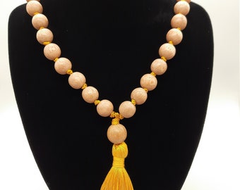 Large mala. 54 Bead Rose Wood 12 mm Bead Knotted on silk, Meditation necklace. Prayer beads