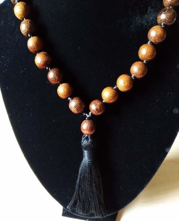 Large Mala. 54 Bead Roble Wood Mala. Large Bead Knotted Mala