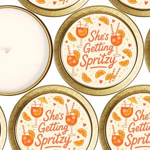 Aperol Spritz Bridal Shower Candle – “She’s Getting Spritzy” – Bachelorette Gift, Italy-Inspired Favor, Orange Cocktail Candle