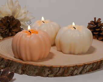Pumpkin Soy Wax Candle Set: Fall Scented Halloween Decor