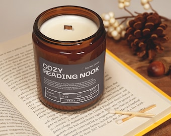 Bookstore Candle: Cozy Reading Nook, Coffee & Fireplace Scented Soy Candle