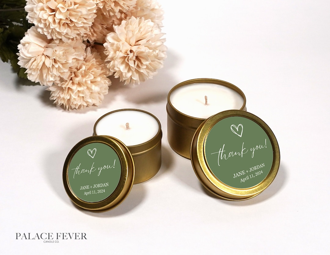 Personalized Wedding Candle Favors: Gold Tin Soy Candles, Set of 10 - Etsy