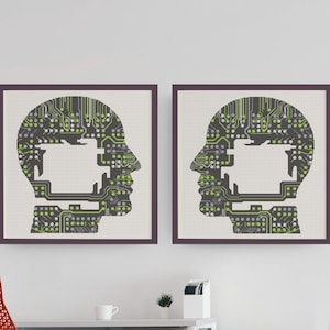 Agender Pride Flag Circuit Head Cross Stitch Pattern (PDF Digital Download)