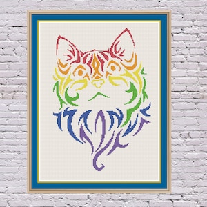 Pride Rainbow Cat 3 Modern Cross Stitch Pattern Digital Download PDF
