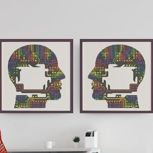 Circuit Head Pride Flag Cross Stitch Pattern: Queer Modern Design (PDF)