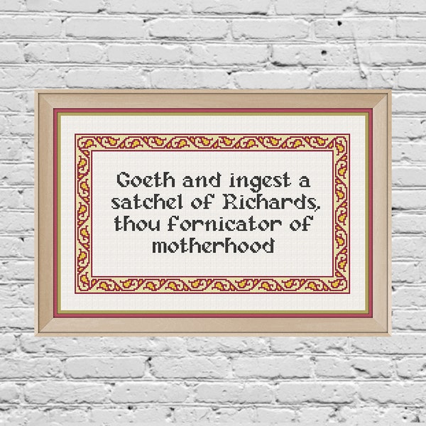 Ingest a Satchel of Richards Fornicator of Motherhood Subversive Medieval Cross Stitch PDF Pattern