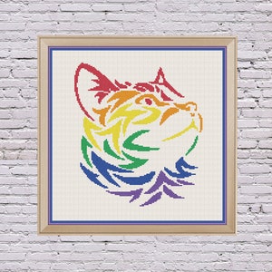 Pride Rainbow Cat Modern Cross Stitch Pattern Digital Download PDF