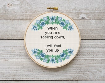 Feeling Down Funny Modern Subversive Floral Cross Stitch Pattern Digital Download