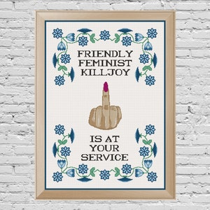 Friendly Feminist Killjoy Brown Cross Stitch Pattern PDF Digital Download