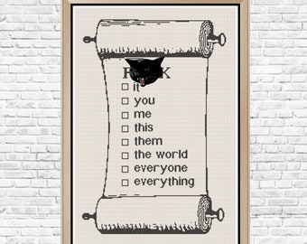 F*ck List Scroll Subversive Snarky Modern Cross Stitch Pattern PDF