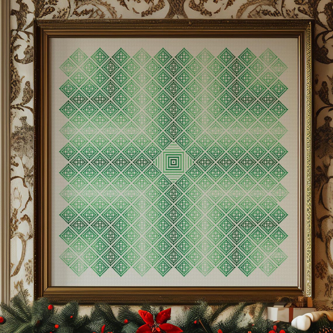 Large Gradient Tiles Green Cross Stitch Geometric Sampler Pattern PDF ...