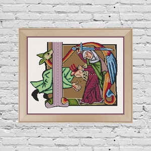 Judith Slaying Holofernes 2 Medieval Miniature Feminist Cross Stitch Pattern