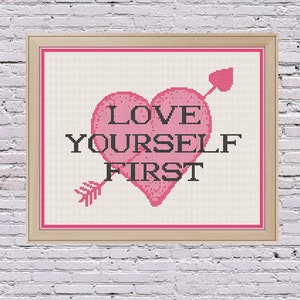 Love Yourself First Empowerment Heart Cross Stitch Pattern PDF Digital Download