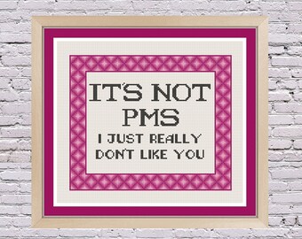 Not PMS Don't Like You Subversive Feminist Modern Cross Stitch Pattern PDF Digital Download
