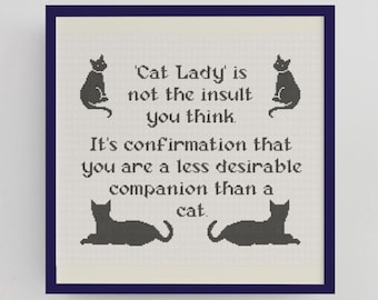 Snarky Cat Subversive Insult Modern Cross Stitch Pattern PDF Digital Download